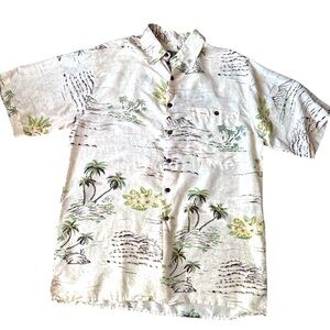Vintage Silk Traders White Green Hawaiian Shirt - Medium